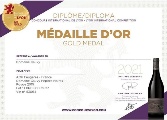 AVRIL 2021 - Médaille d'or Pépites Noires - Concours Lyon